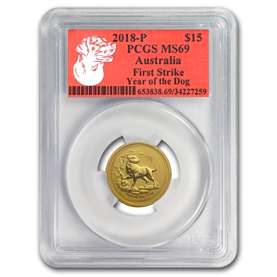 2018 Australia 1/10 oz Gold Lunar Dog MS-69 PCGS (FS, Red Label) 2018 Australia 1/10 oz Gold Lunar Dog MS-69 PCGS (FS, Red Label)